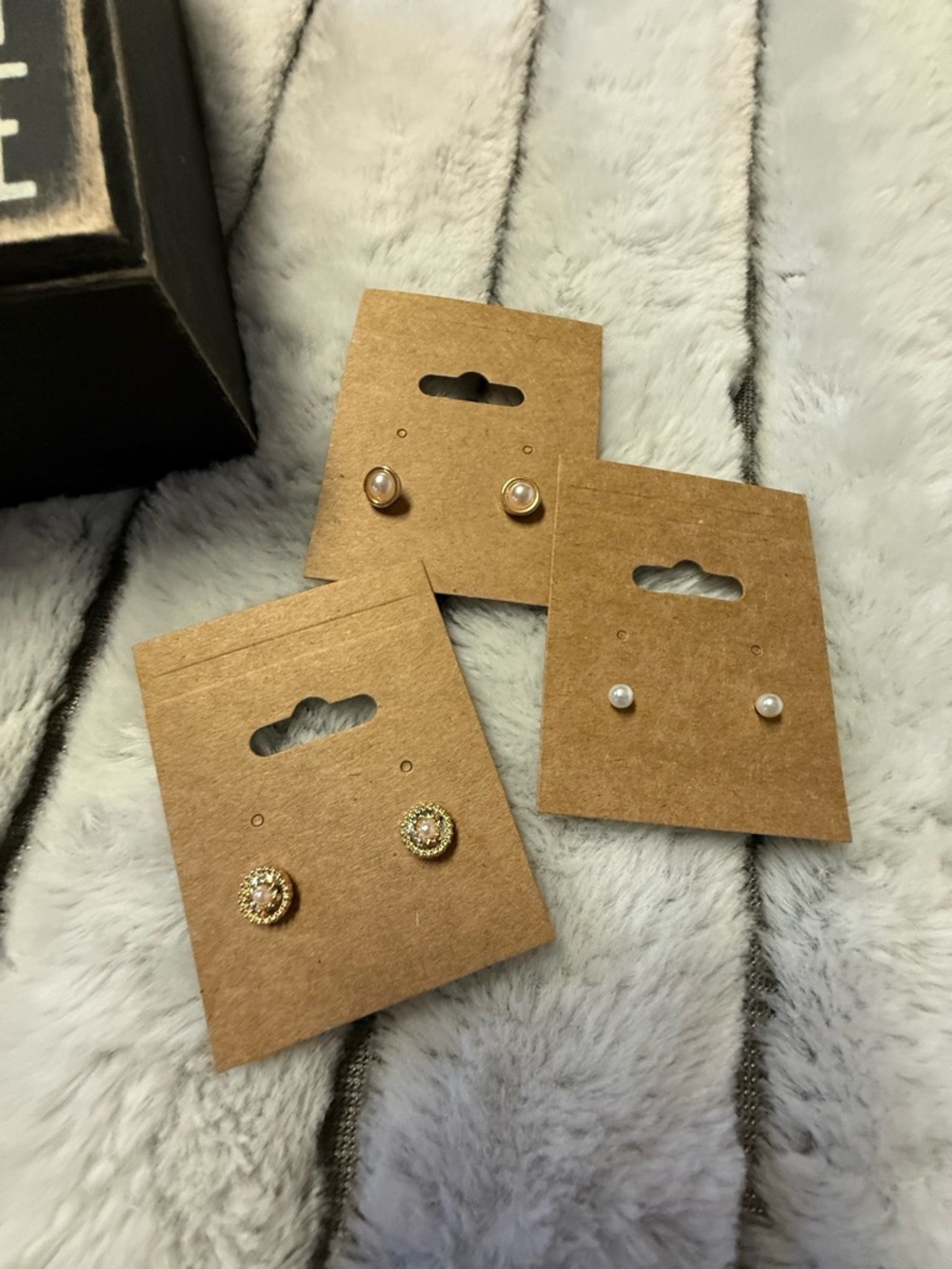wild fable Gold and Pearl Stud Earring Trio - White and Gold